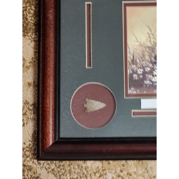 Native American Real Arrow Head and Matted Painting Framed Flower Bowls - Picture 3 of 7